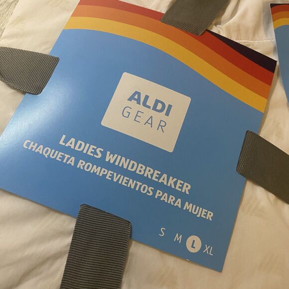 Aldi Gear ‘24 Windbreaker Jacket Ladies L White Logo Rainbow Water Resistant New - Picture 2 of 7